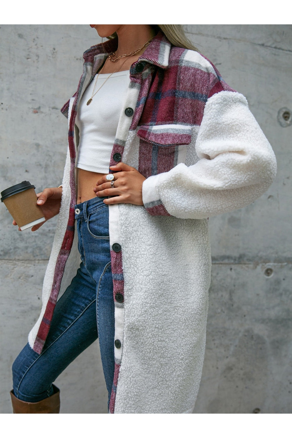 Plaid Dropped Shoulder Longline Coat