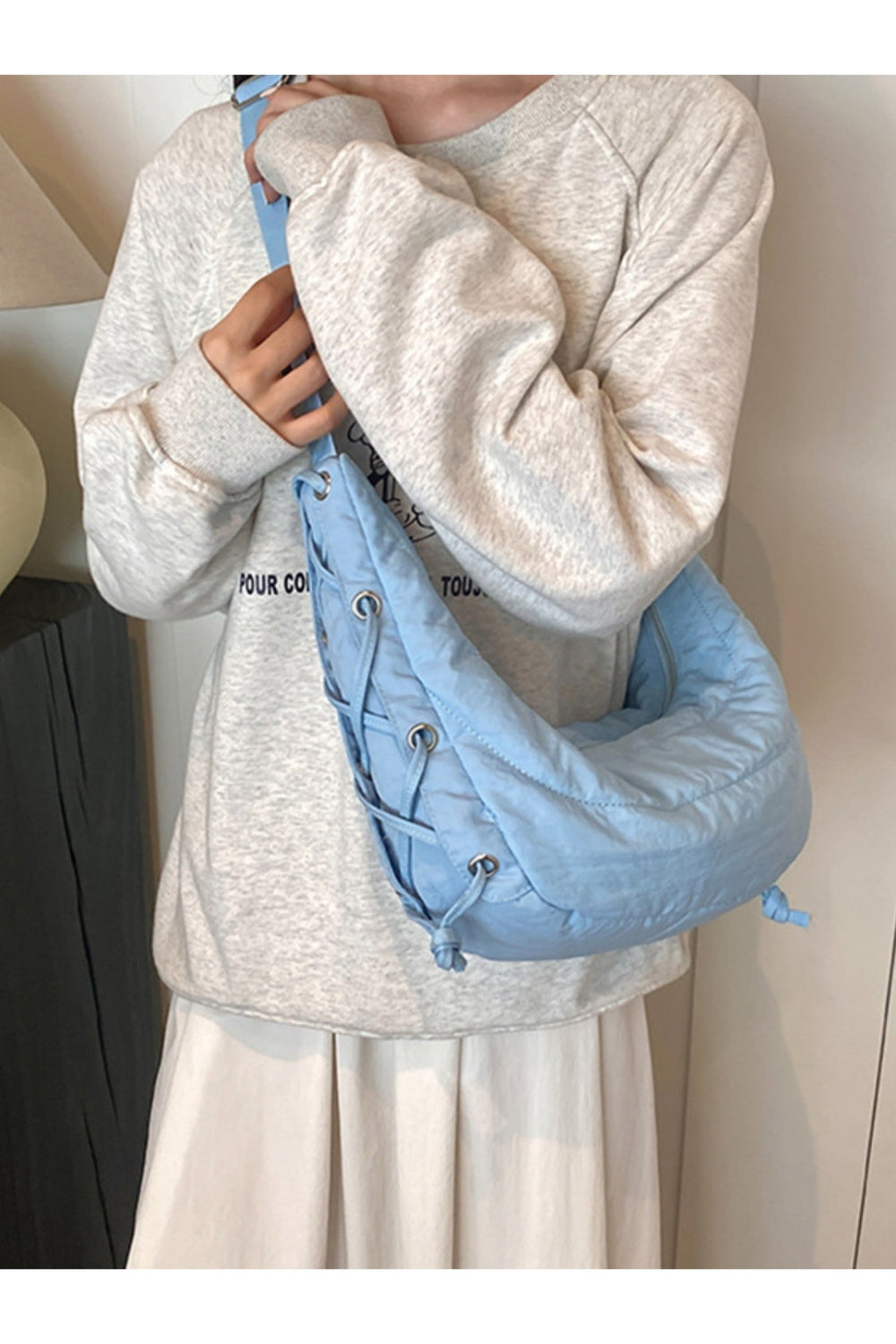 Lace-Up Polyester Crossbody Bag