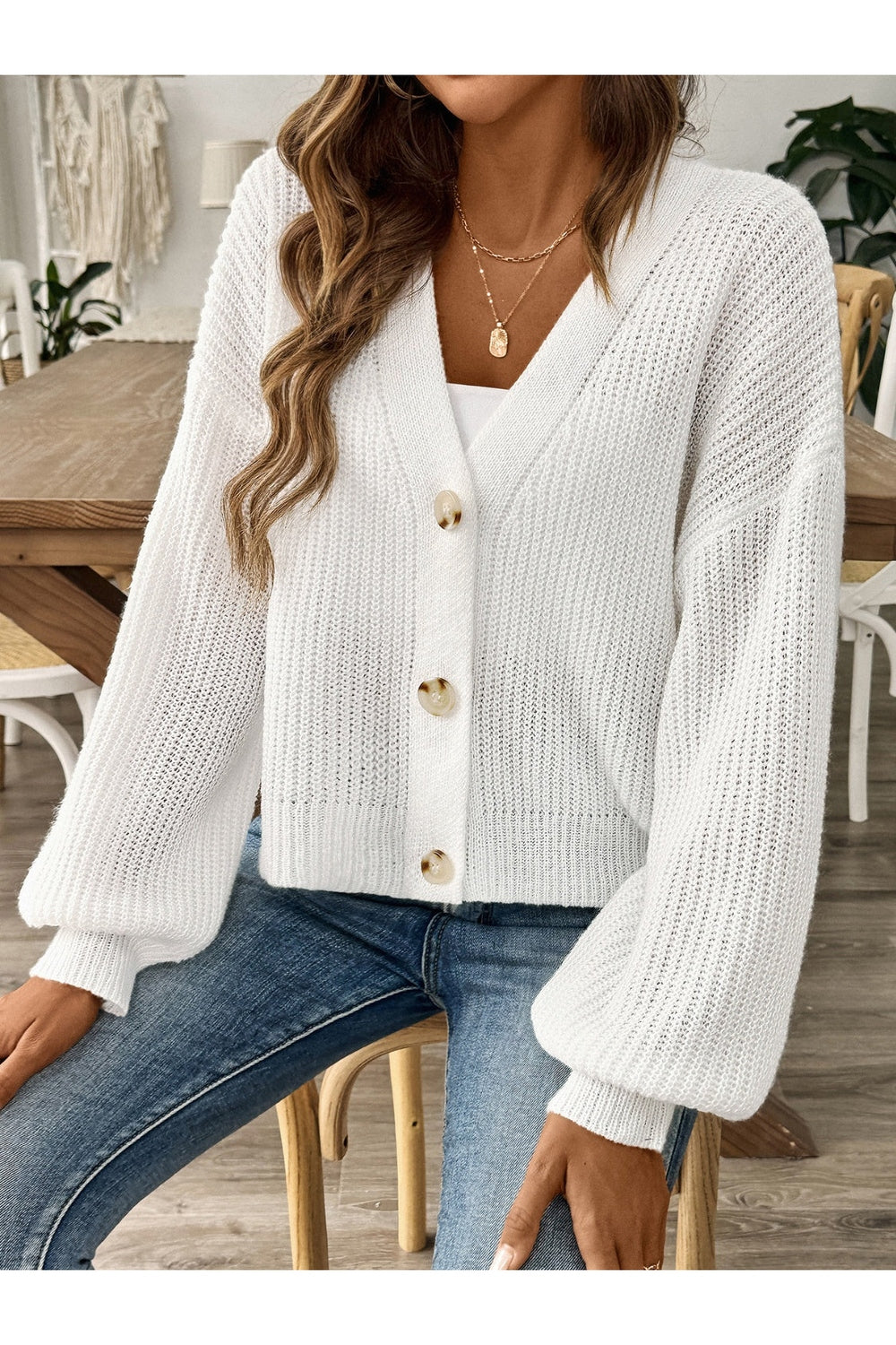 V-Neck Button Up Long Sleeve Cardigan