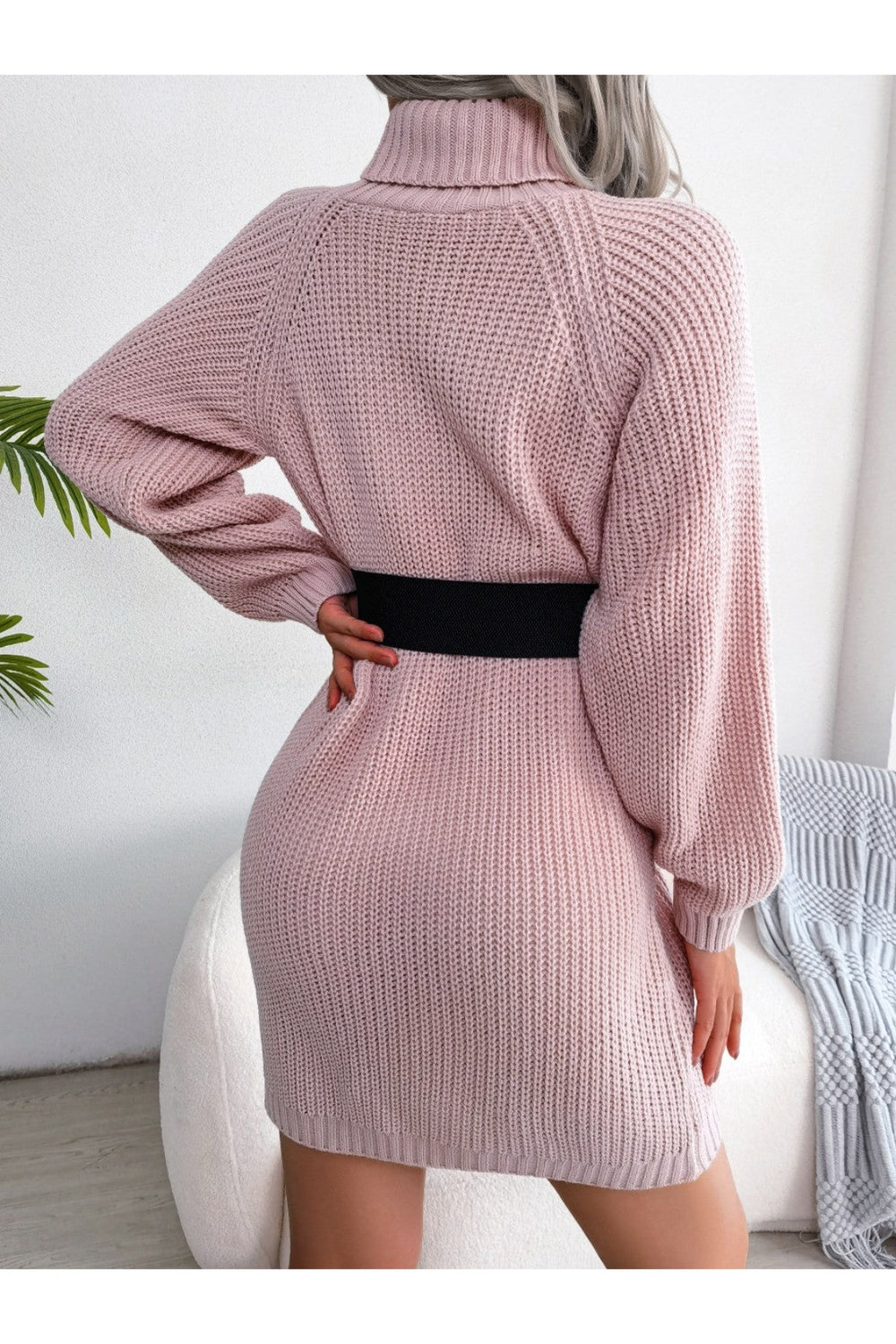 Decorative Button Turtleneck Sweater Dress