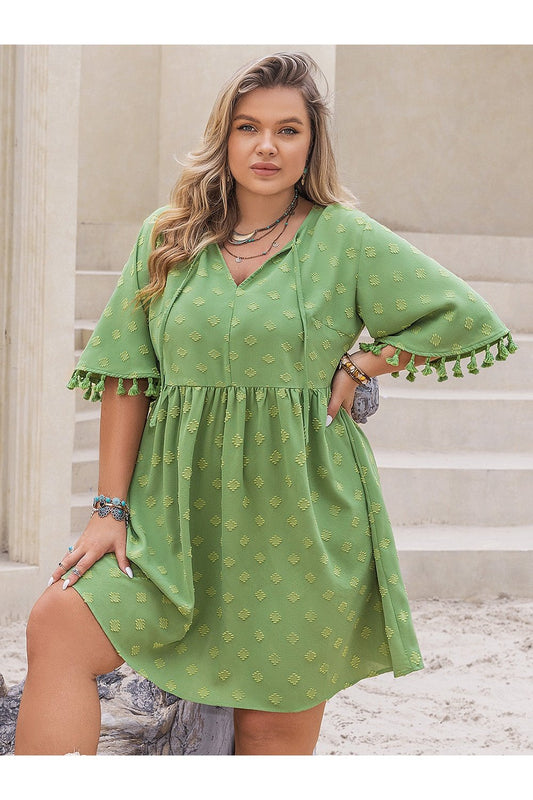 Plus Size Tied Tassel Half Sleeve Mini Dress