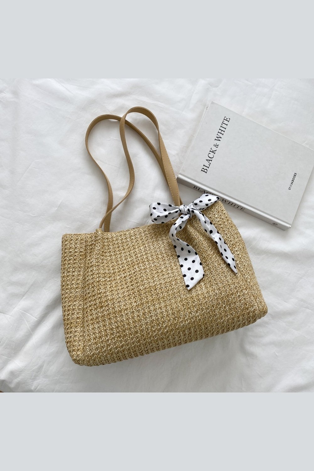 Straw Woven Leather Strap Handbag