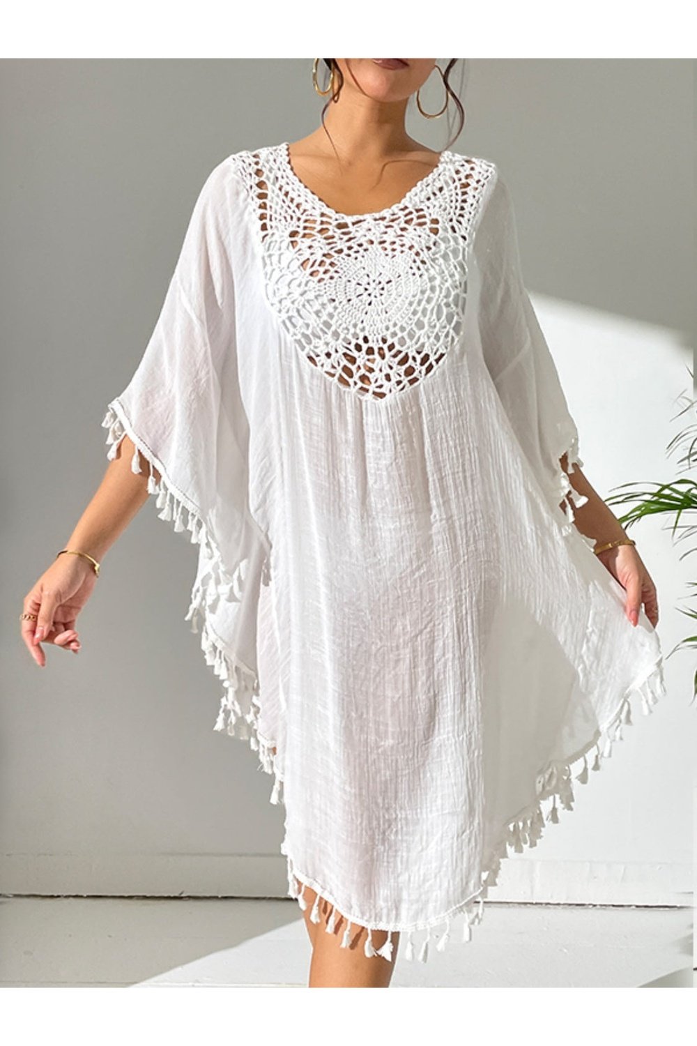 Tassel Cutout Scoop Neck Cover-Up Dress