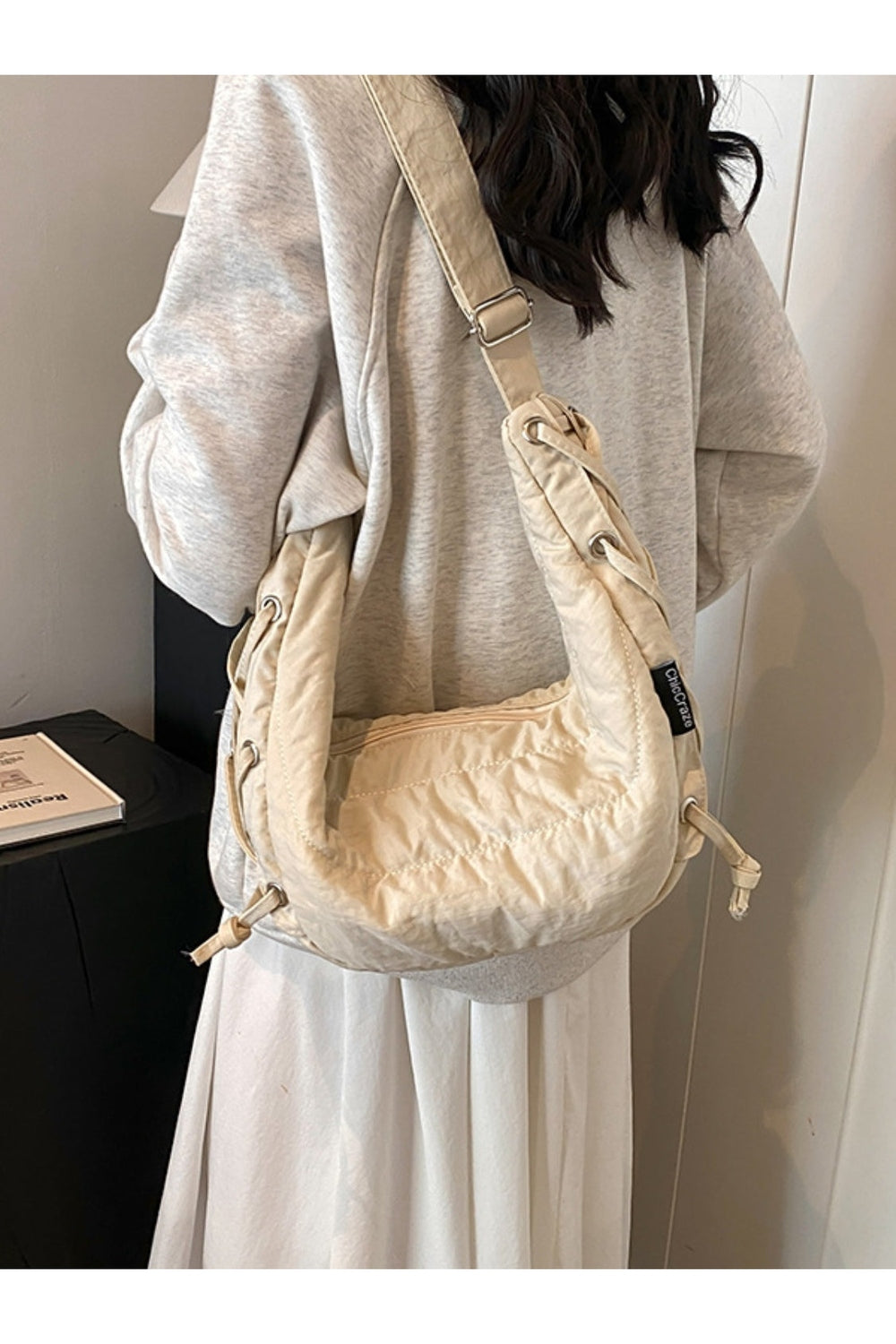 Lace-Up Polyester Crossbody Bag