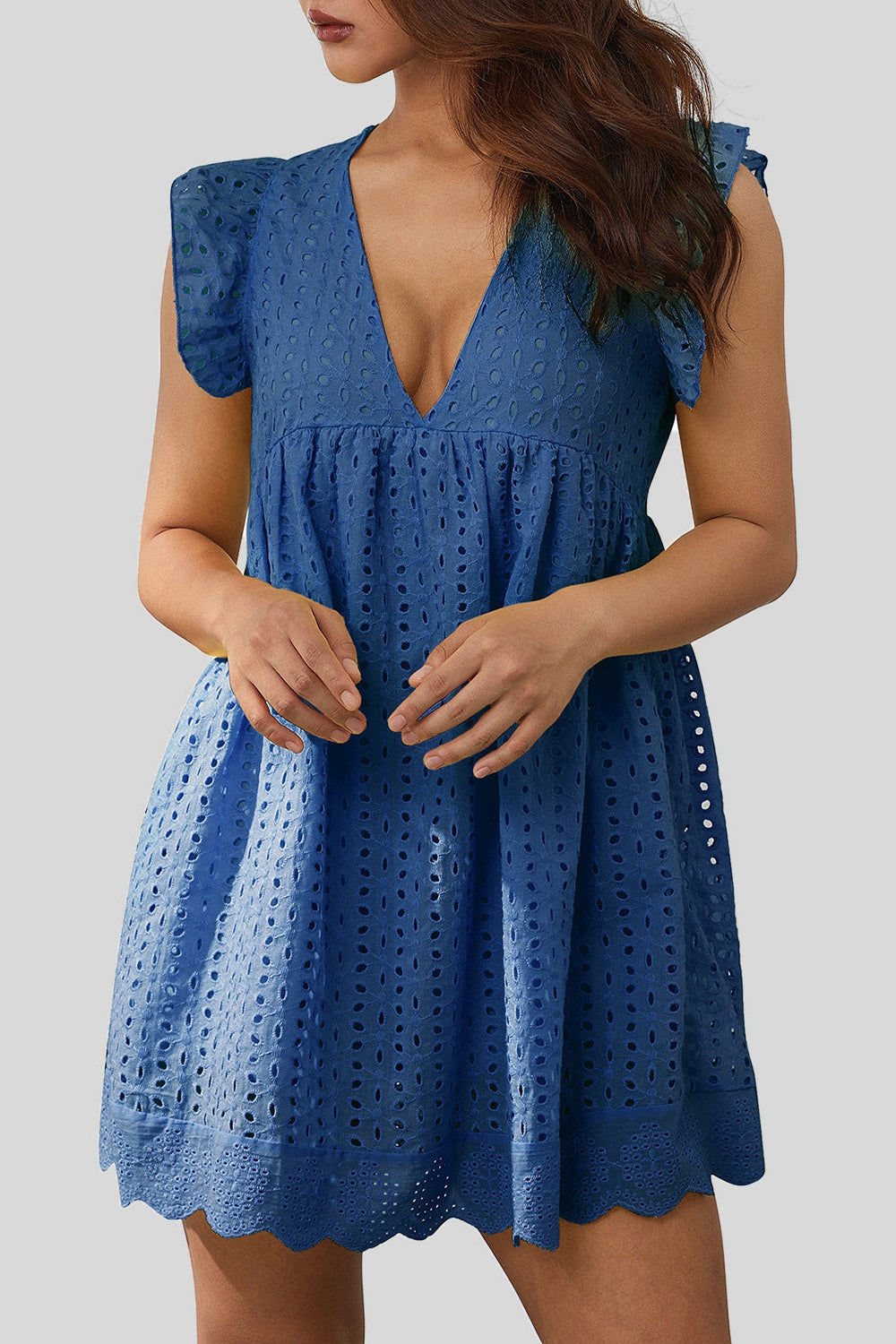 Ruffled Eyelet Cap Sleeve Mini Dress