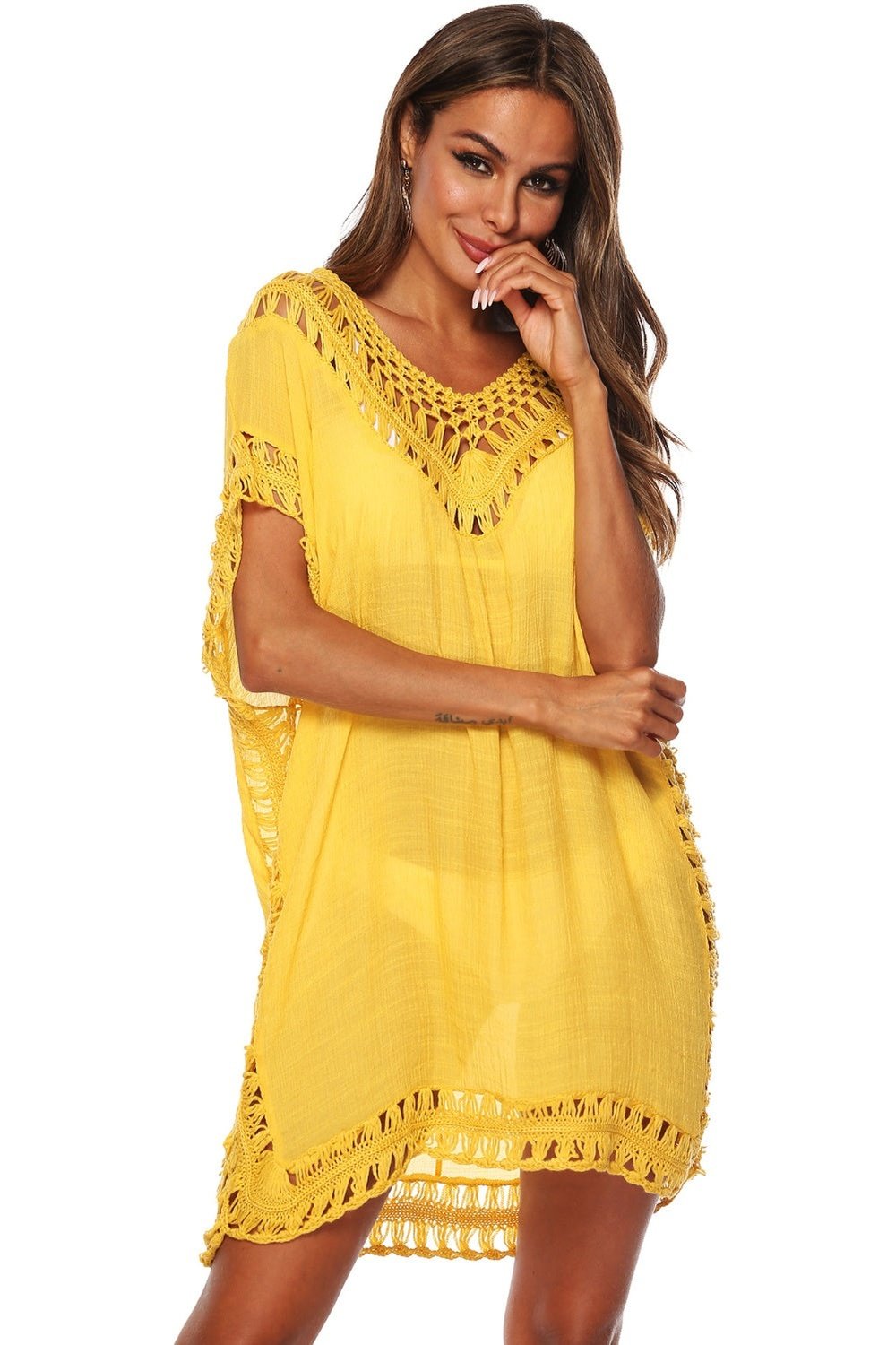 Cutout V-Neck Short Sleeve Cover-Up