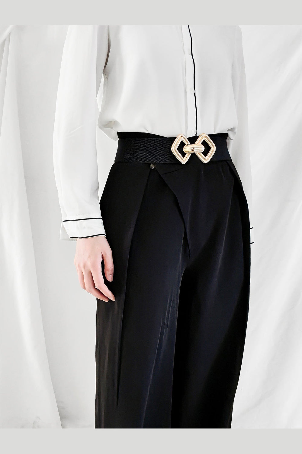 Geometric Buckle Elastic Wide Belt