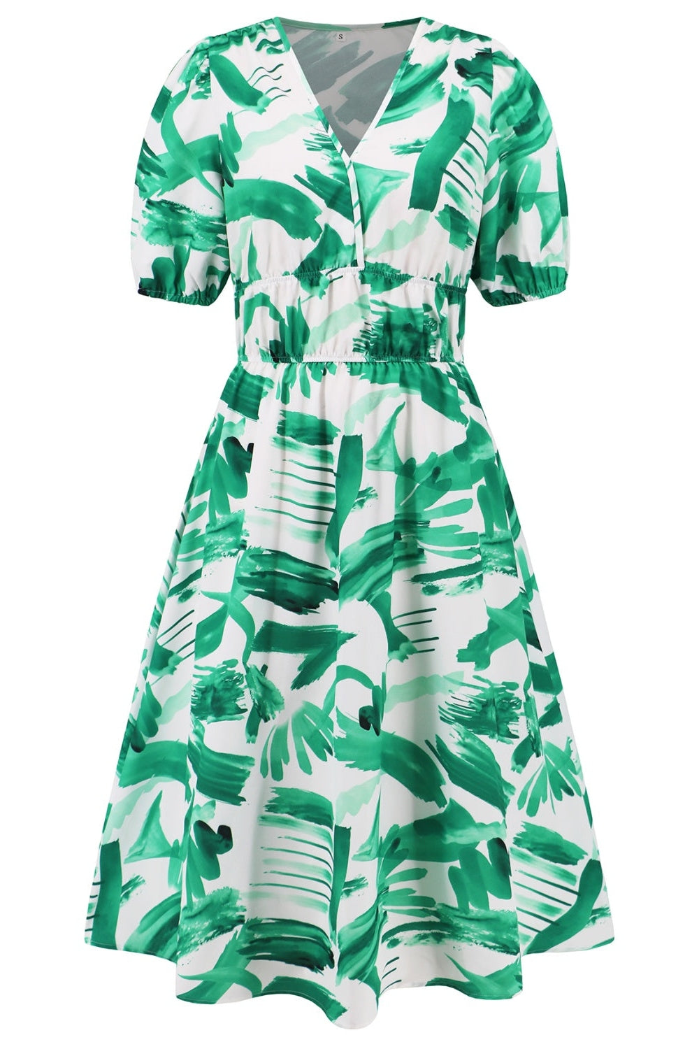 Ruched Printed Surplice Short Sleeve Dress