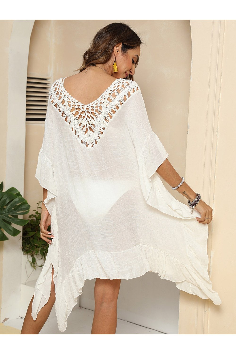 Cutout Ruffled Half Sleeve Cover-Up