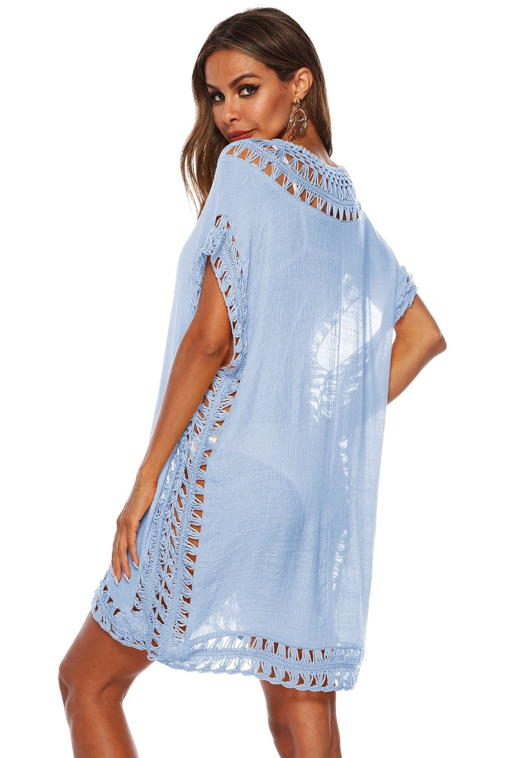 Cutout V-Neck Short Sleeve Cover-Up