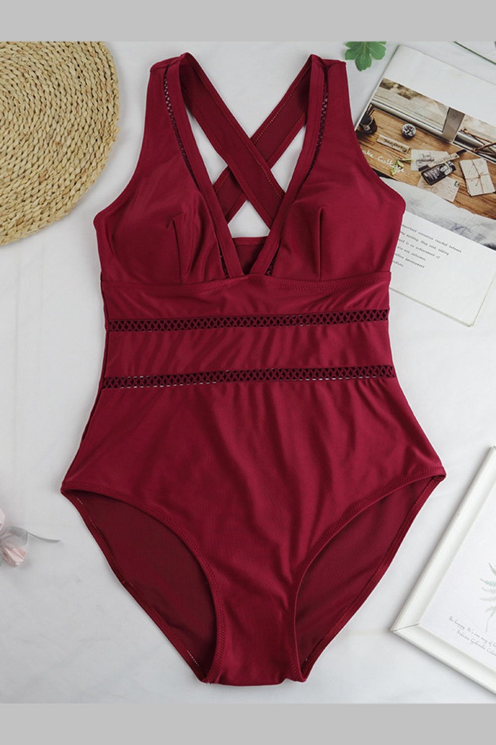 Crisscross Plunge Wide Strap One-Piece Swimwear