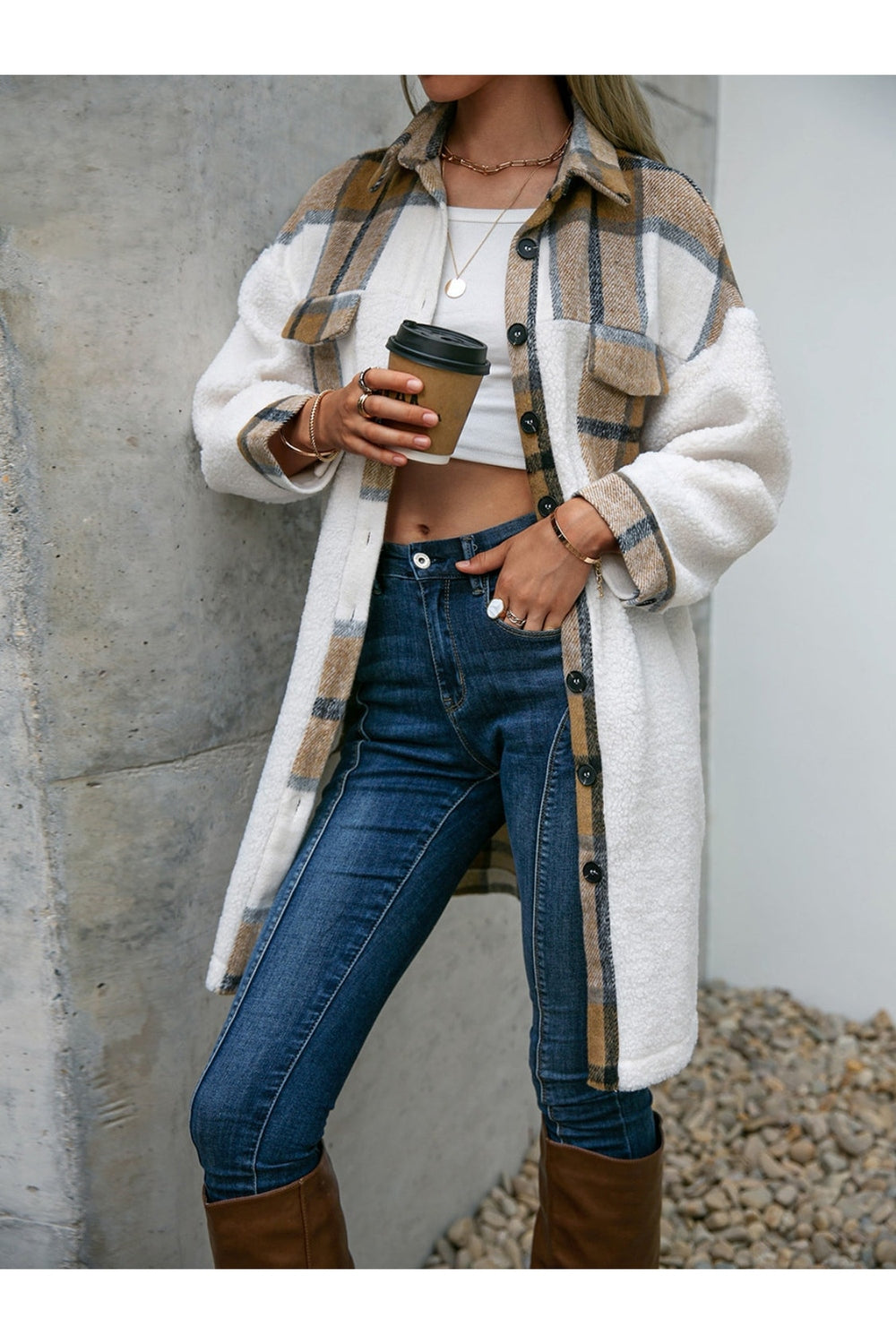 Plaid Dropped Shoulder Longline Coat