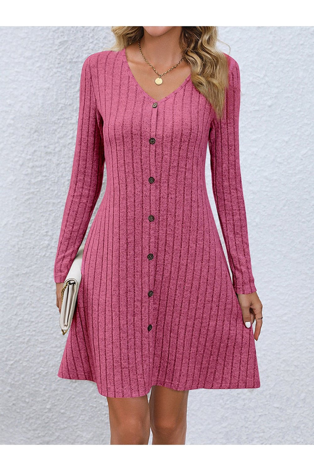 V-Neck Long Sleeve Mini Dress