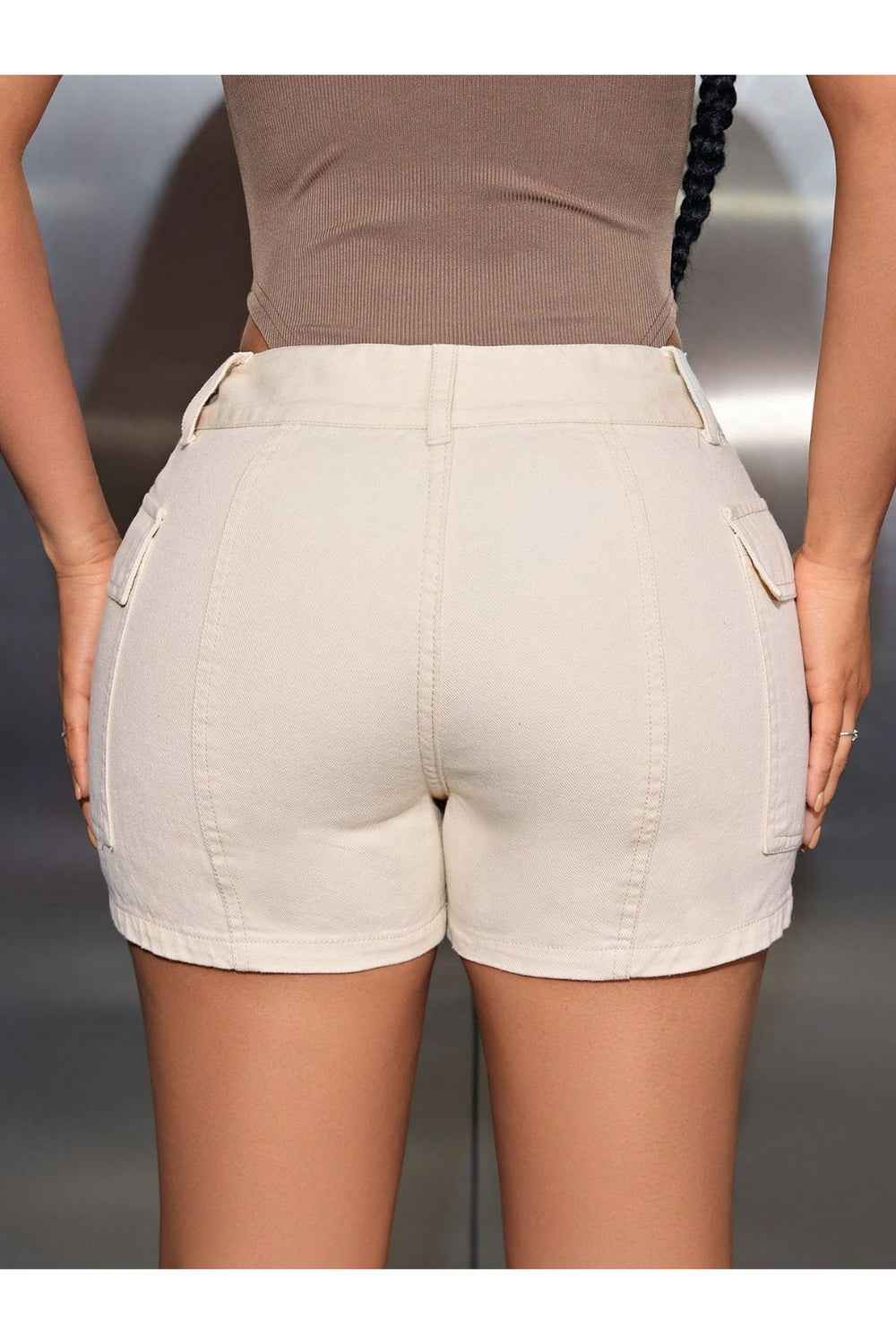 Mid-Rise Waist Denim Shorts with Pockets