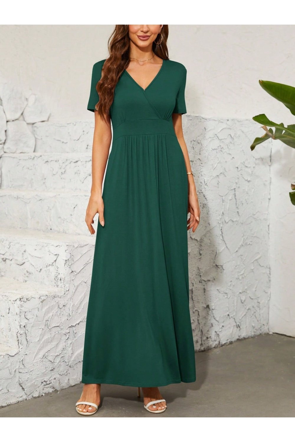 Surplice Short Sleeve Maxi Dress