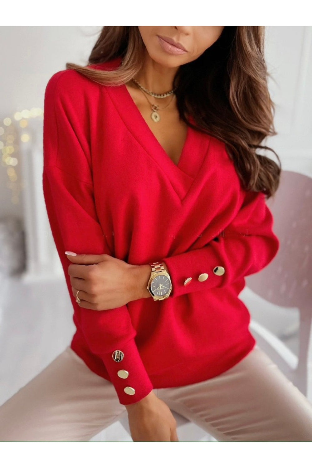 V-Neck Long Sleeve Sweatshirt