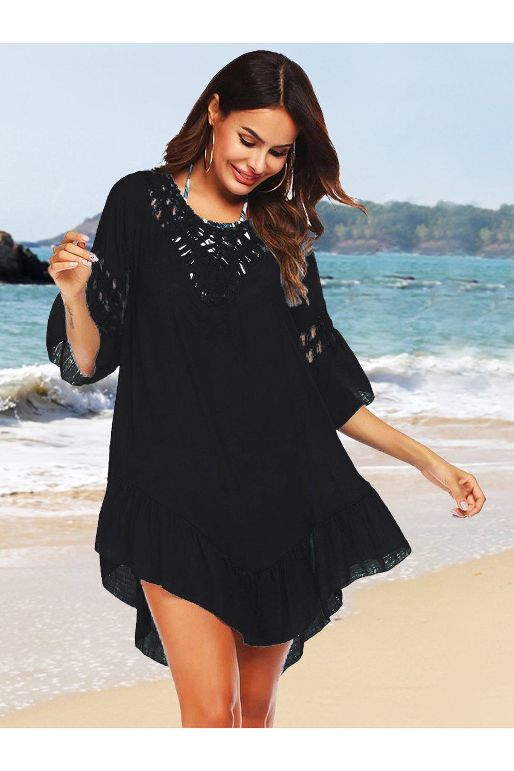 Backless Cutout Three-Quarter Sleeve Cover Up