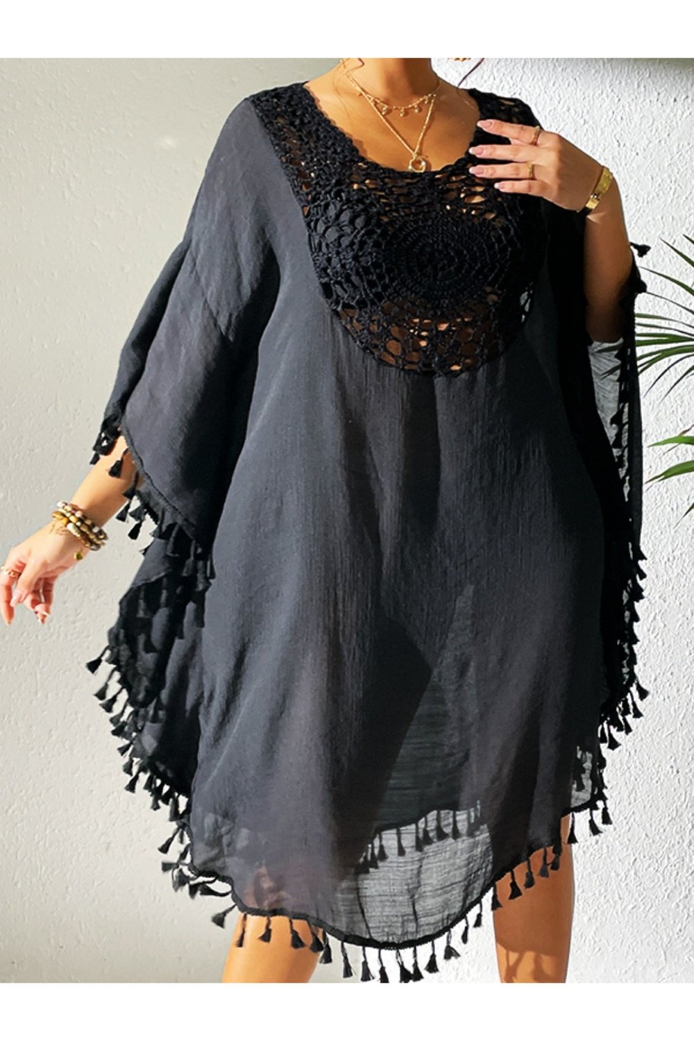 Tassel Cutout Scoop Neck Cover-Up Dress