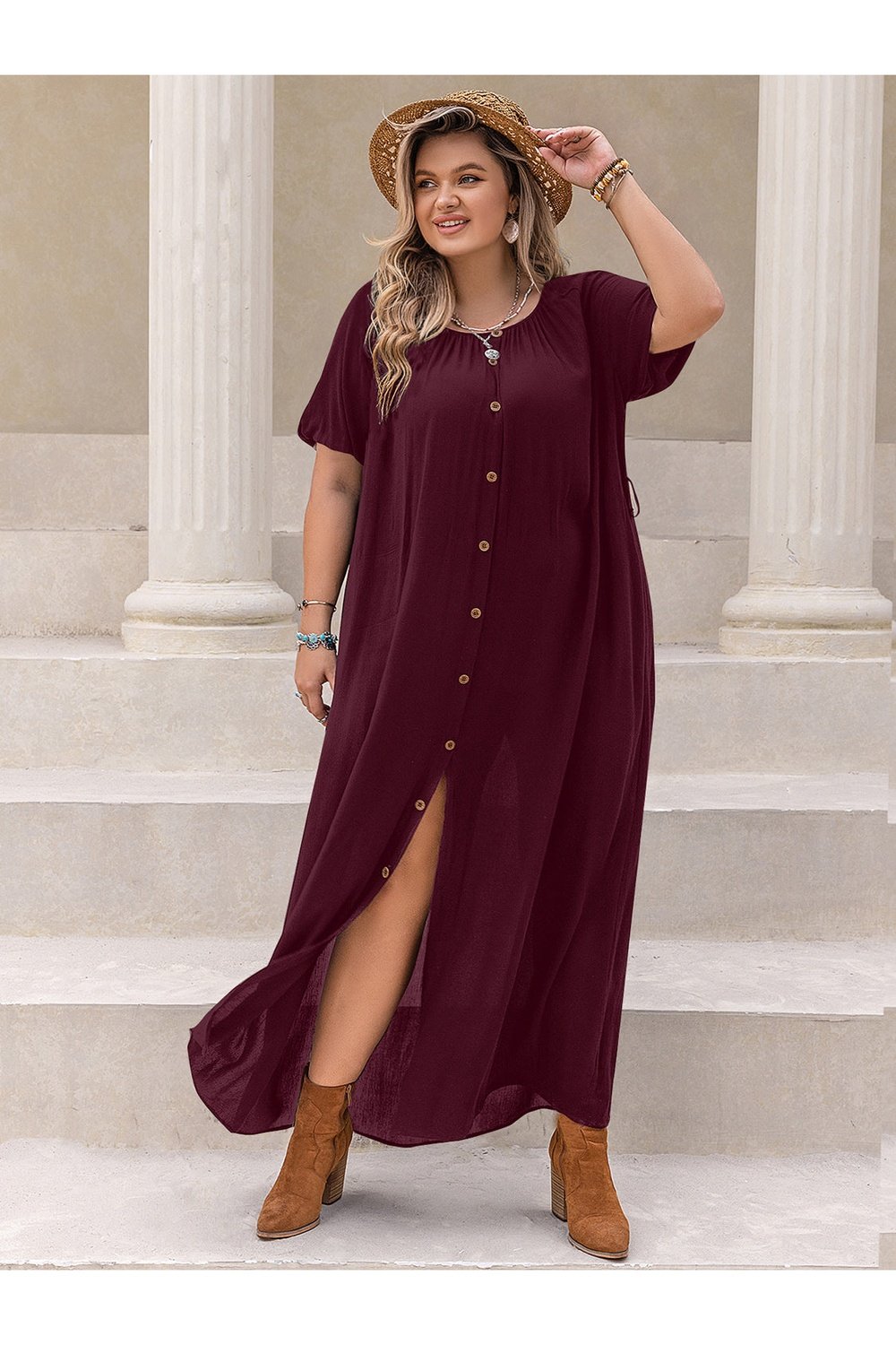 Plus Size Round Neck Half Sleeve Dress