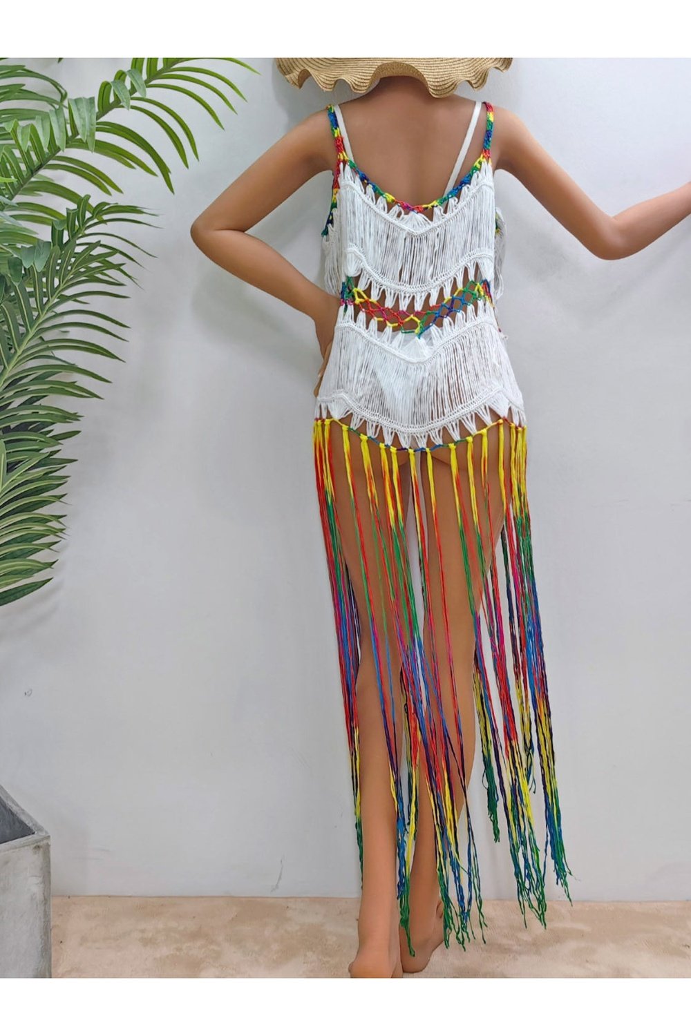 Fringe Scoop Neck Spaghetti Strap Cover-Up