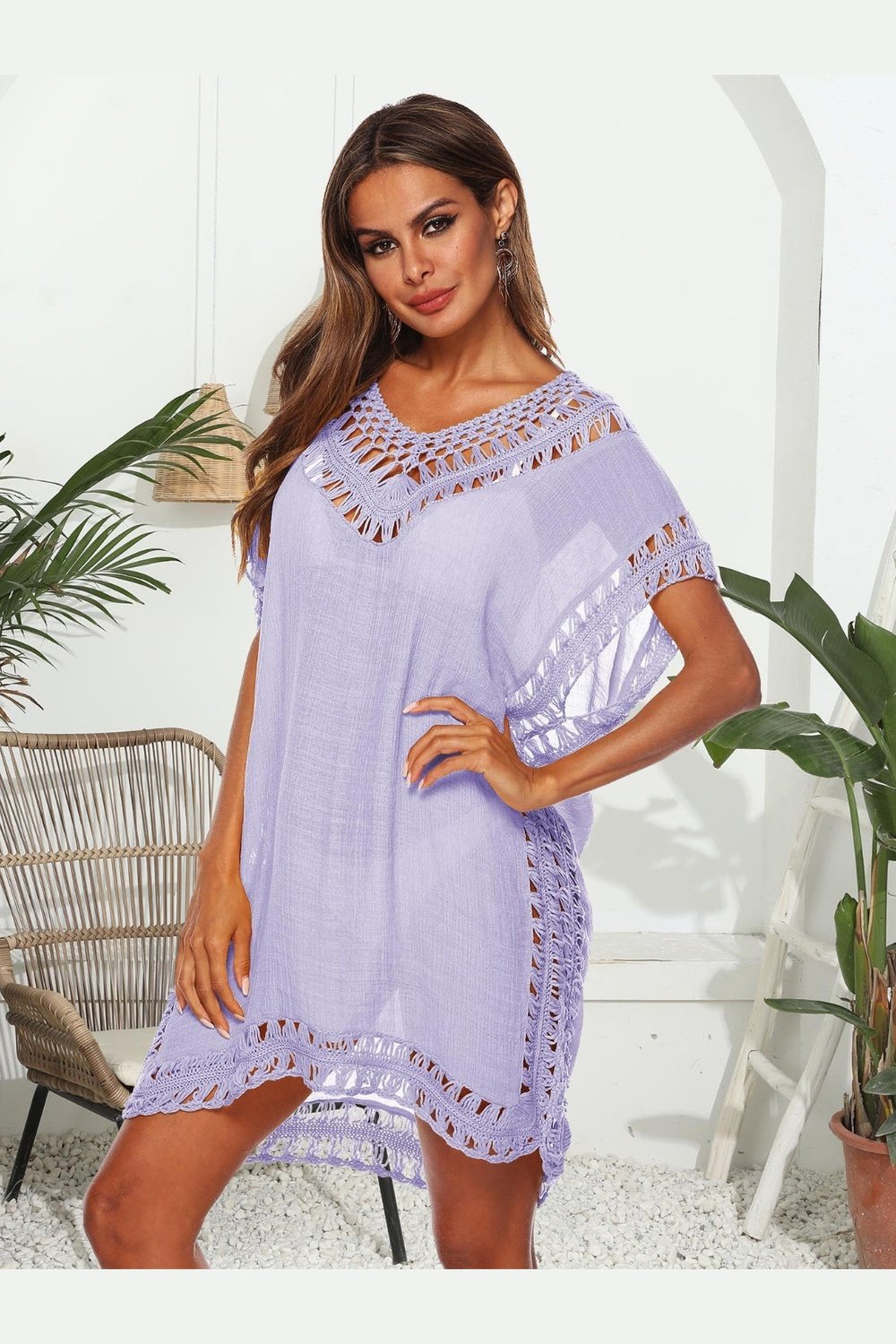 Cutout V-Neck Short Sleeve Cover-Up