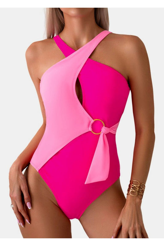 Cutout Contrast Sleeveless One-Piece Swimwear