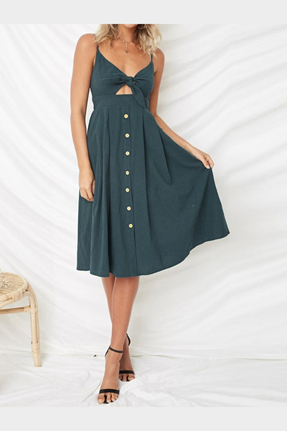 Cutout Smocked Sweetheart Neck Cami Dress