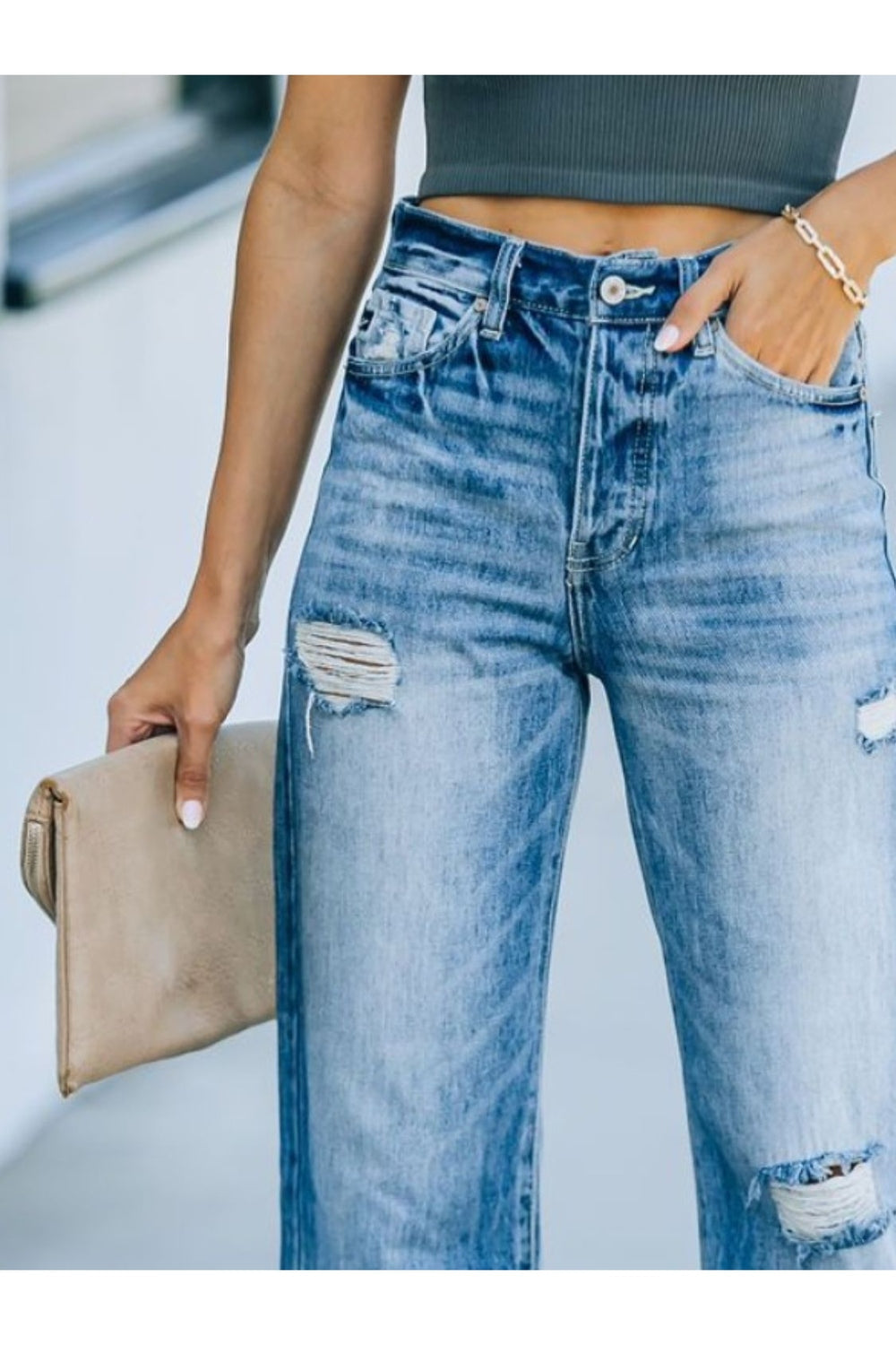 Distressed Straight Leg Jeans