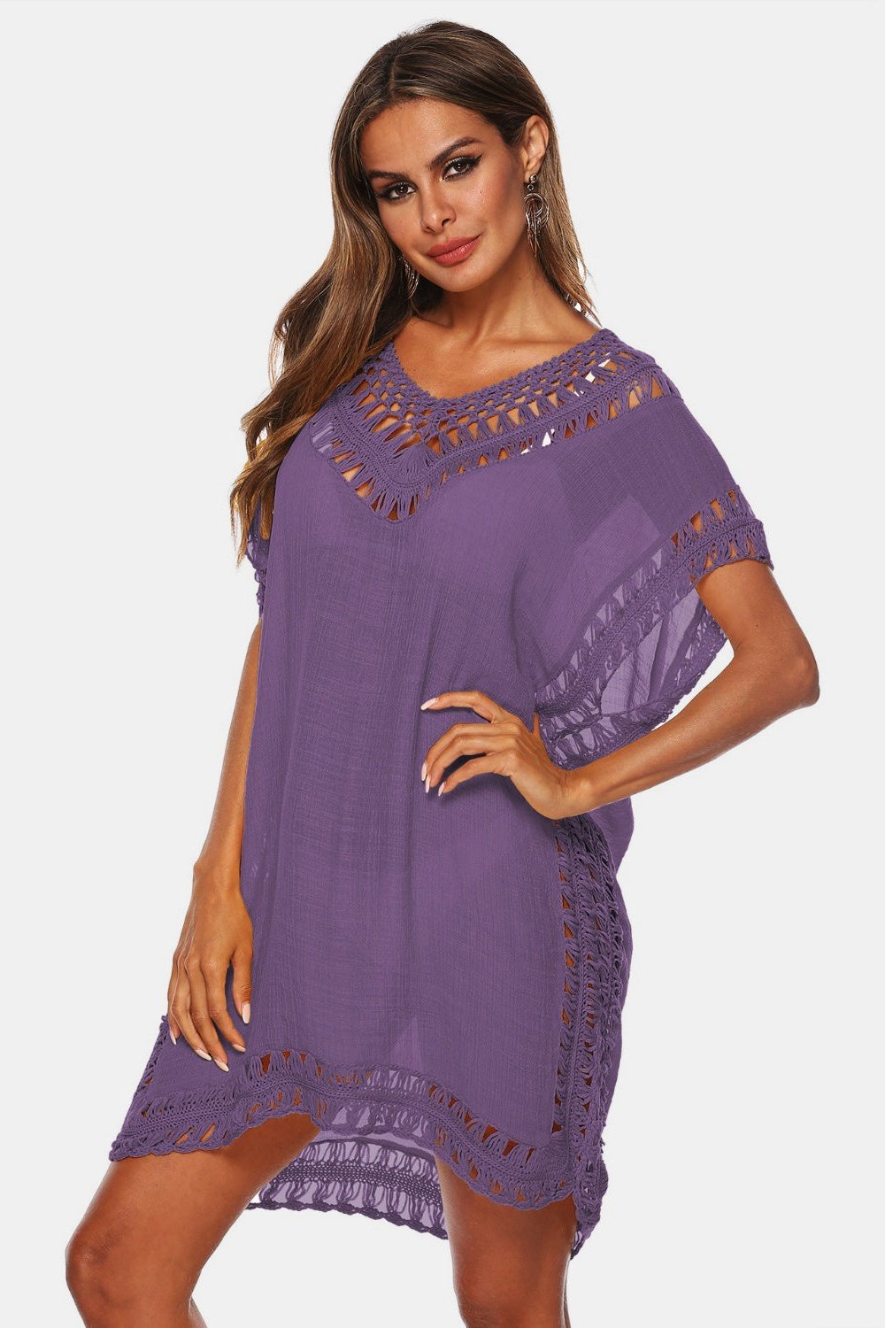 Cutout V-Neck Short Sleeve Cover-Up