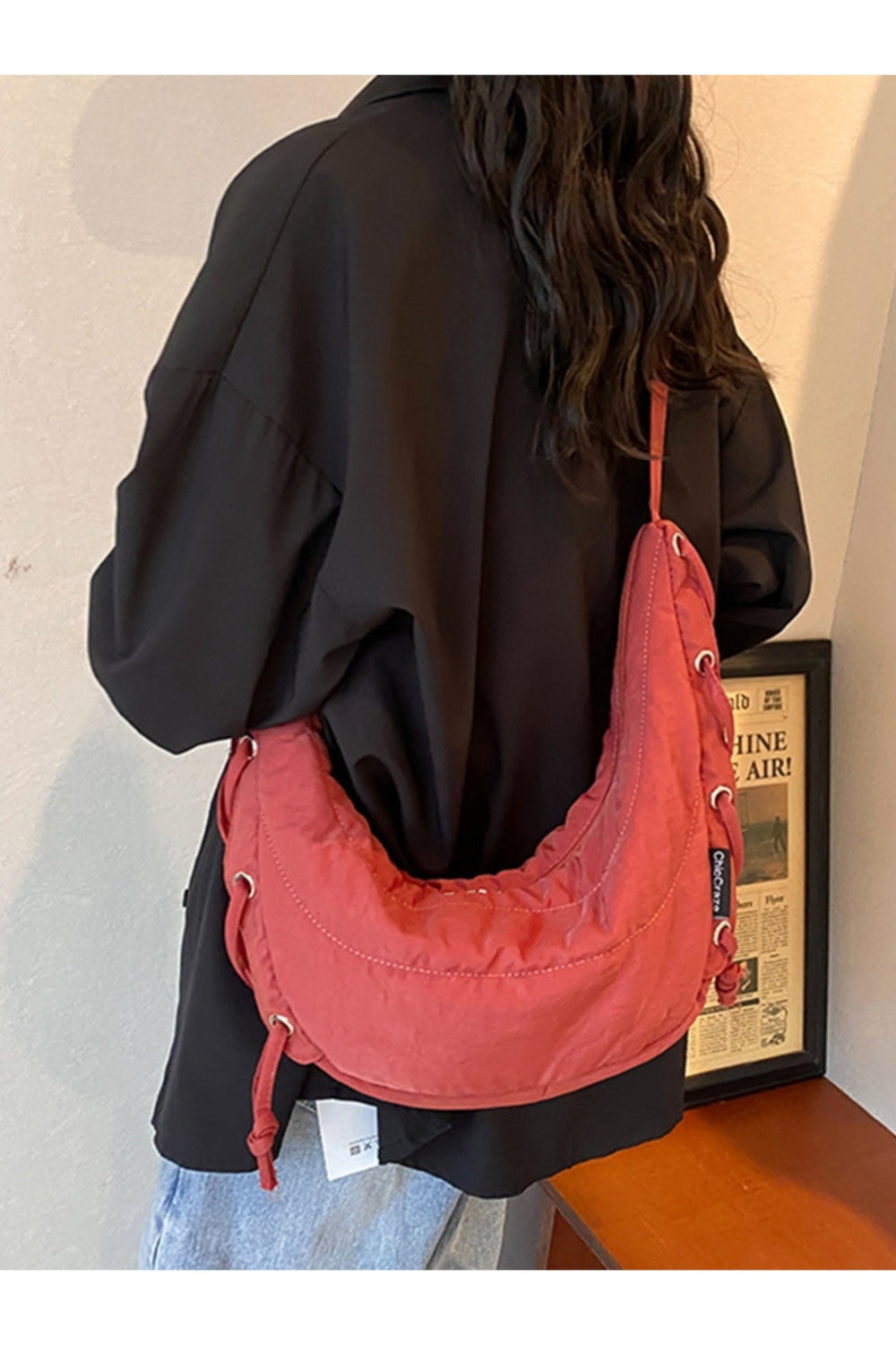 Lace-Up Polyester Crossbody Bag