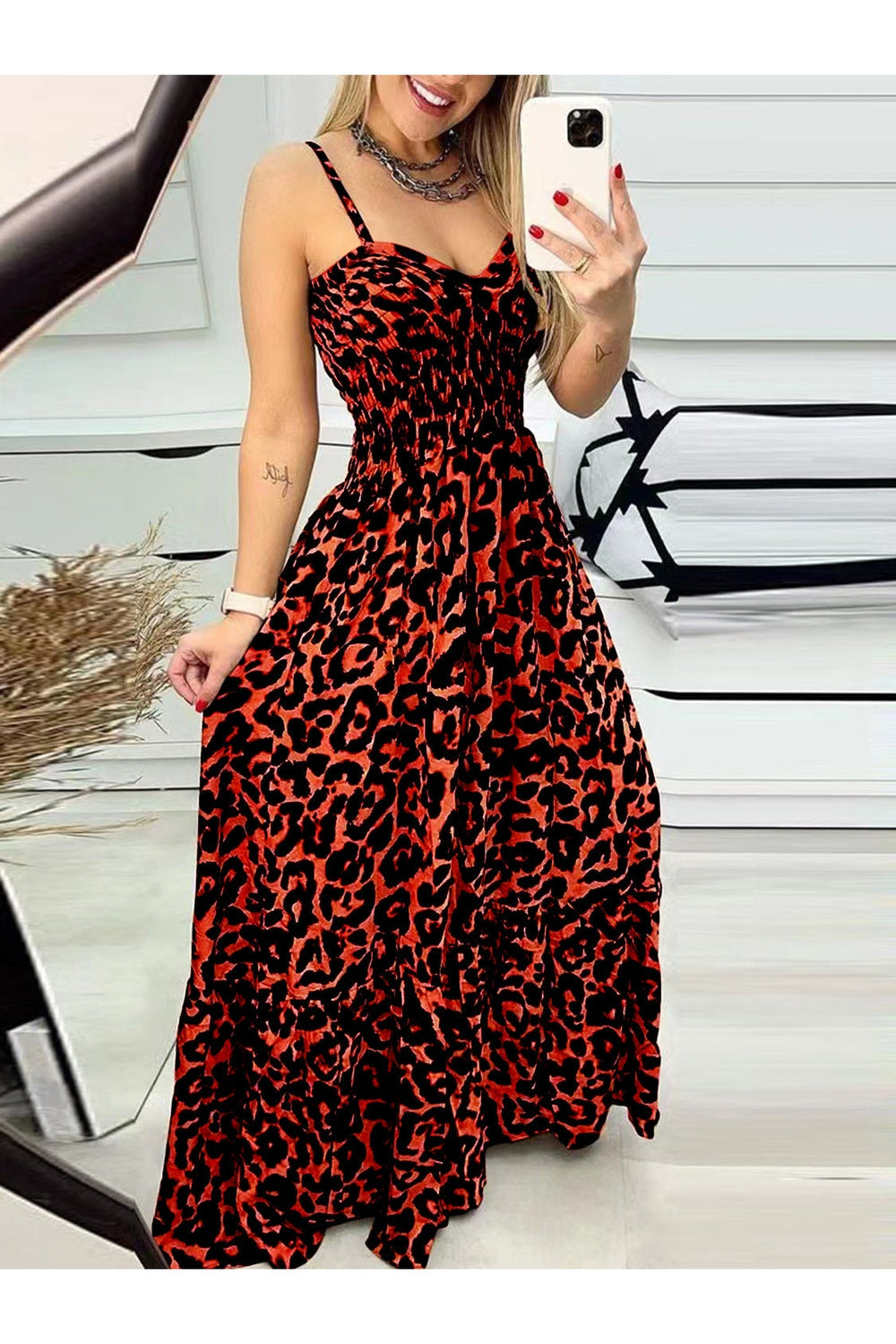 Leopard Sweetheart Neck Cami Dress