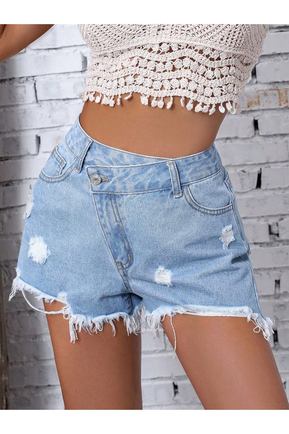 Distressed Raw Hem Denim Shorts