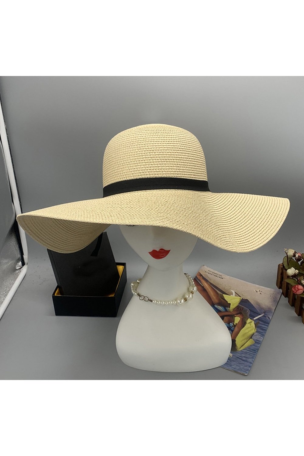 Bow Paper Braided Wide Brim Hat