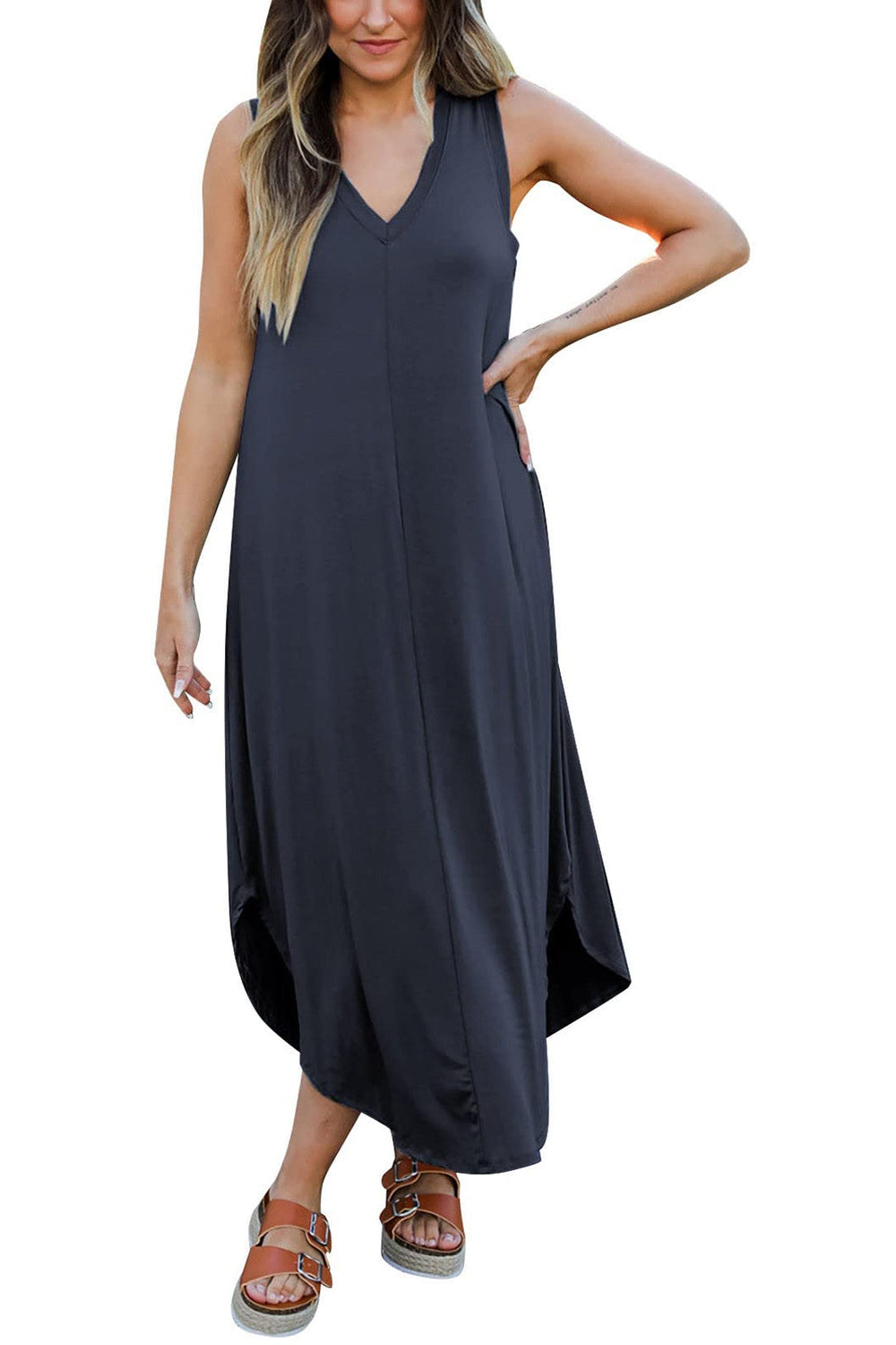 Full Size V-Neck Midi Tank Dress