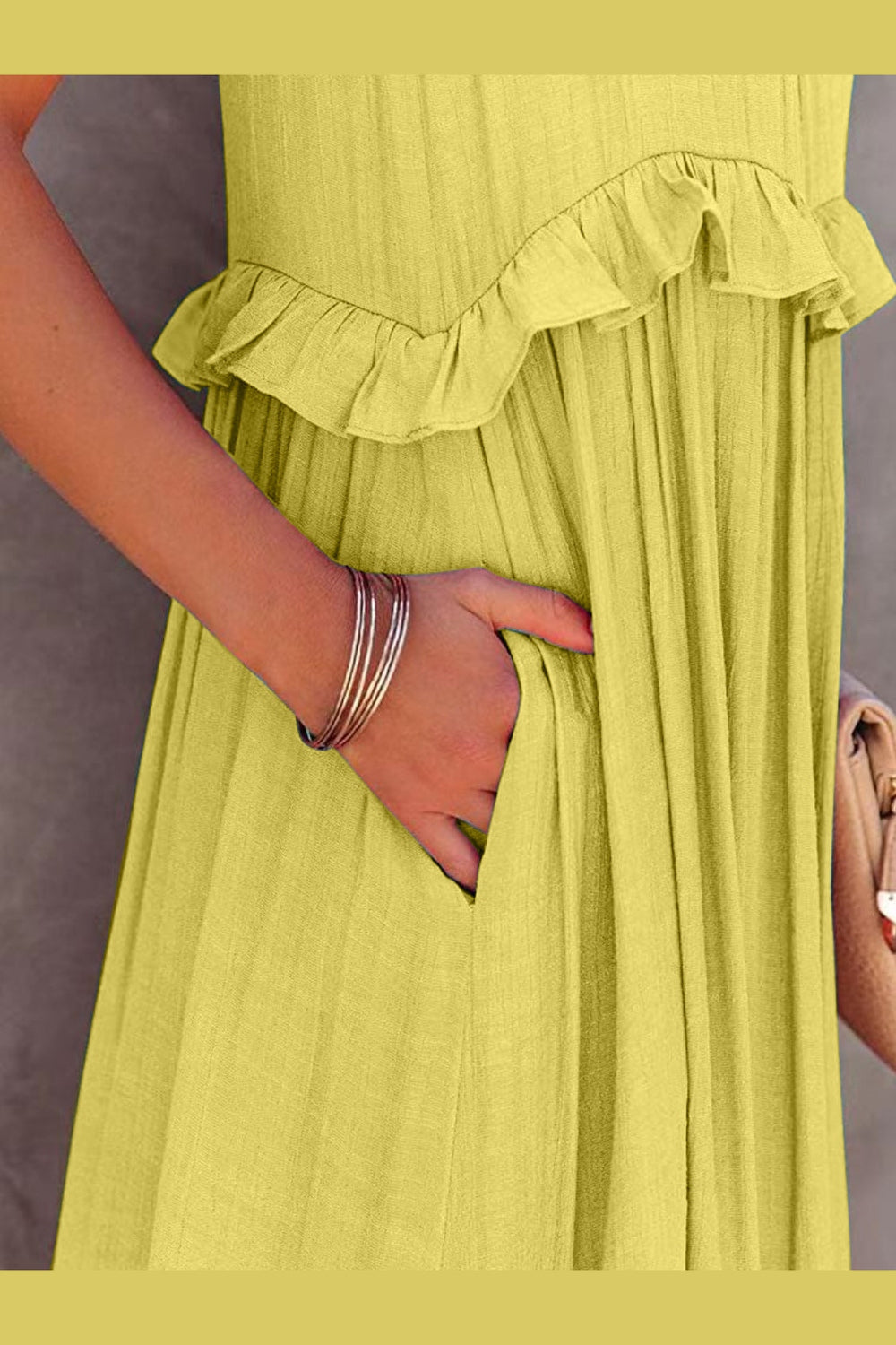 Ruffled Sleeveless Tiered Maxi Dress with Pockets