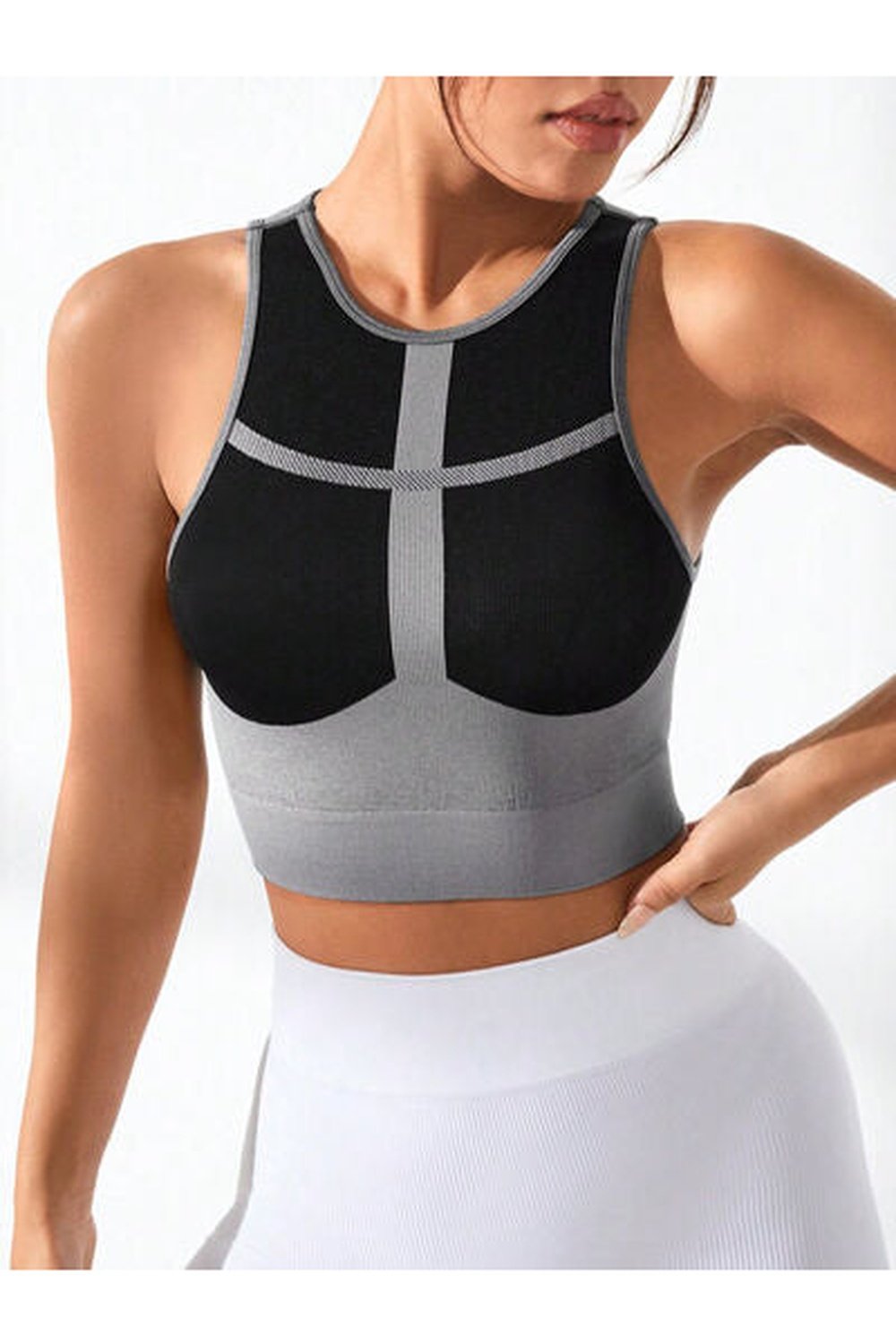 Color Block Round Neck Active Tank