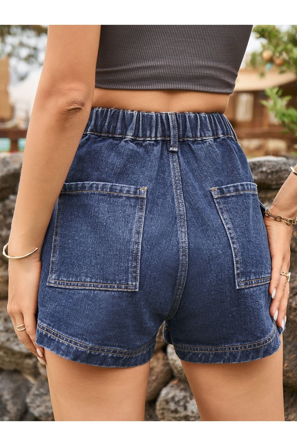 High Waist Denim Shorts with Pockets