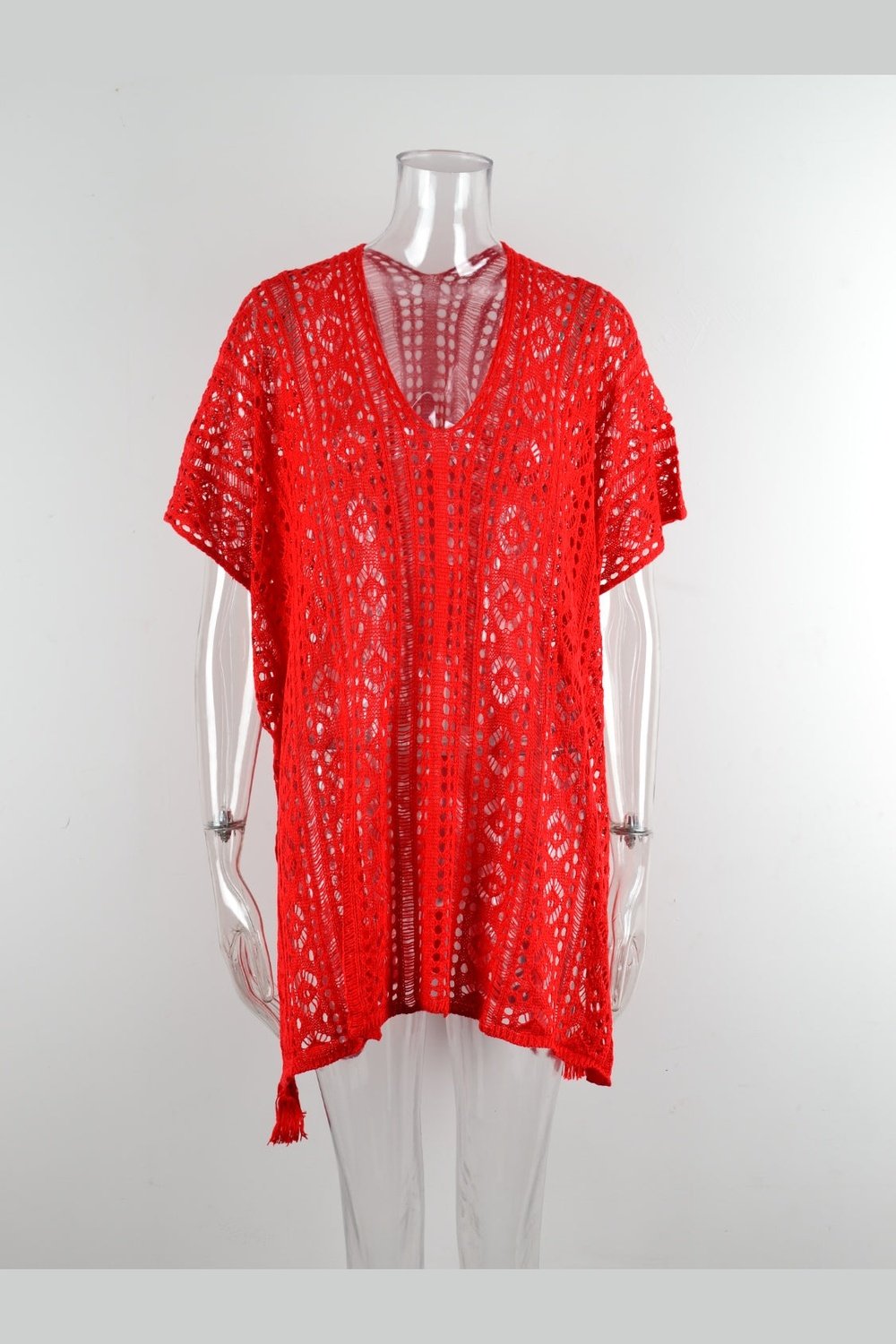 Cutout V-Neck Cover-Up with Tassel