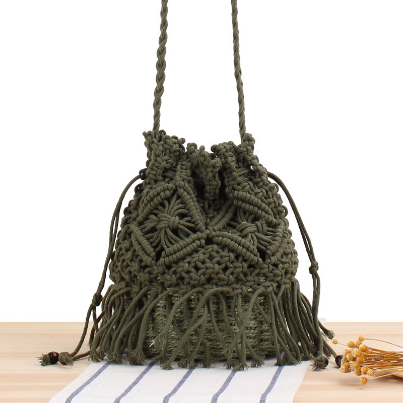 Bucket Woven Bag Hand-stitched Hollow Cross-body Straw