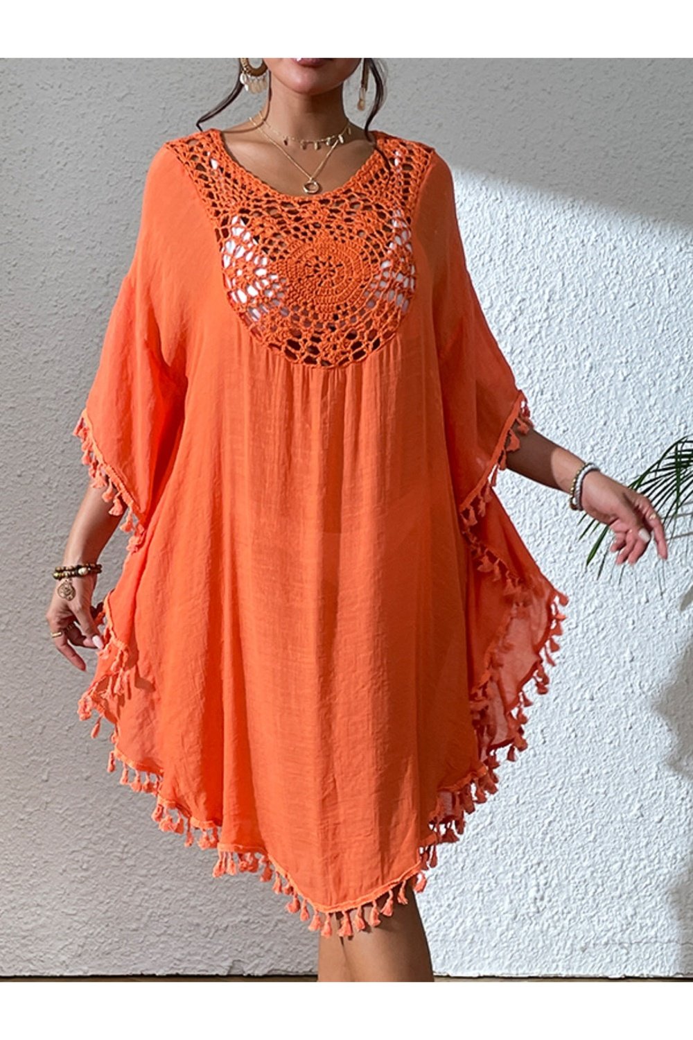 Tassel Cutout Scoop Neck Cover-Up Dress