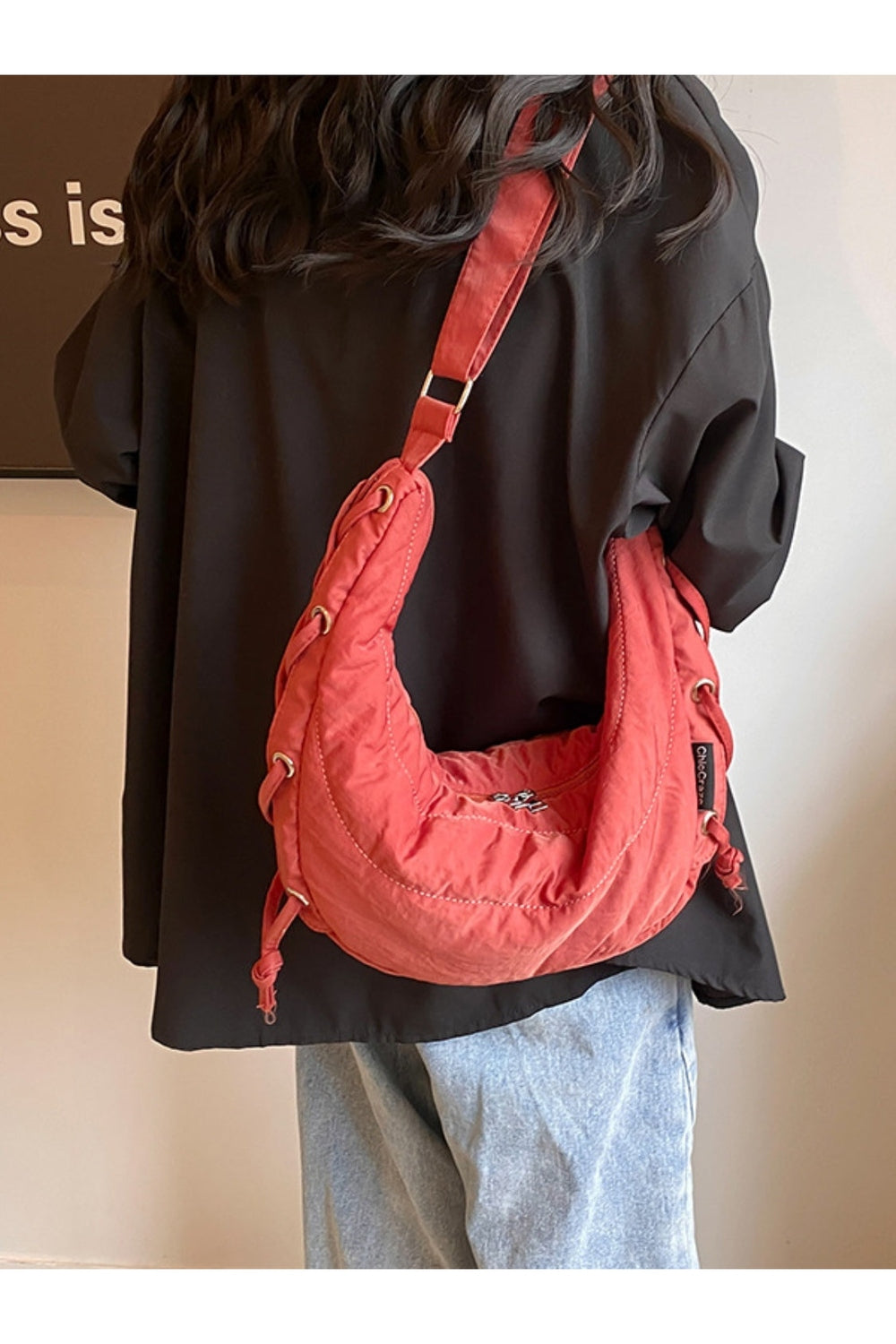 Lace-Up Polyester Crossbody Bag