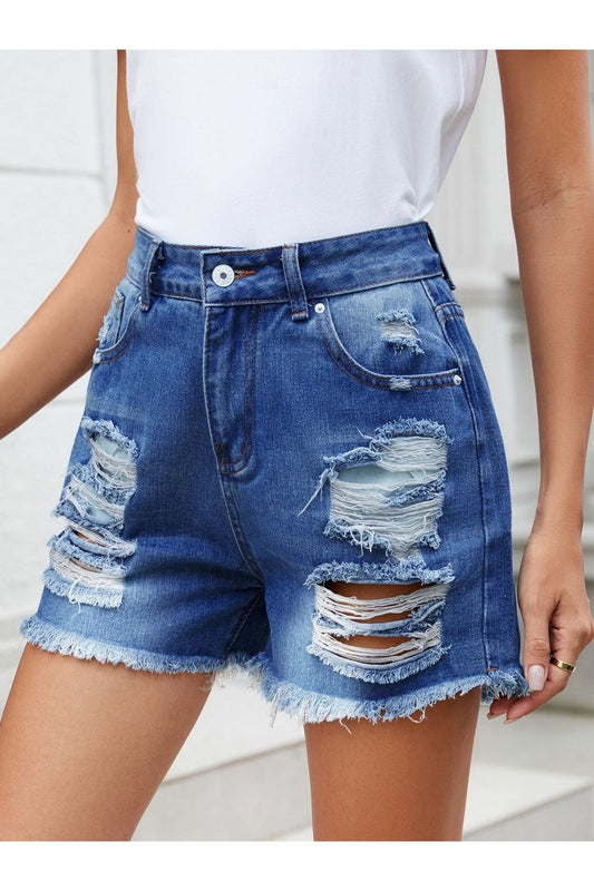 Distressed Raw Hem Denim Shorts