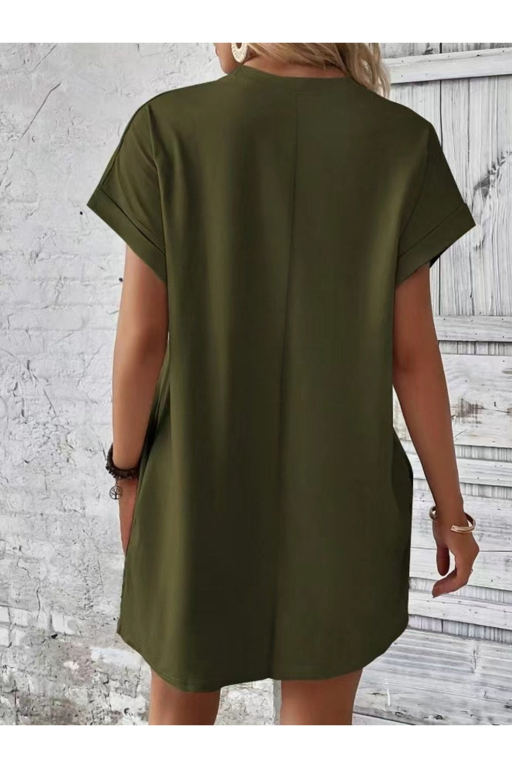 Pocketed Round Neck Short Sleeve Dress