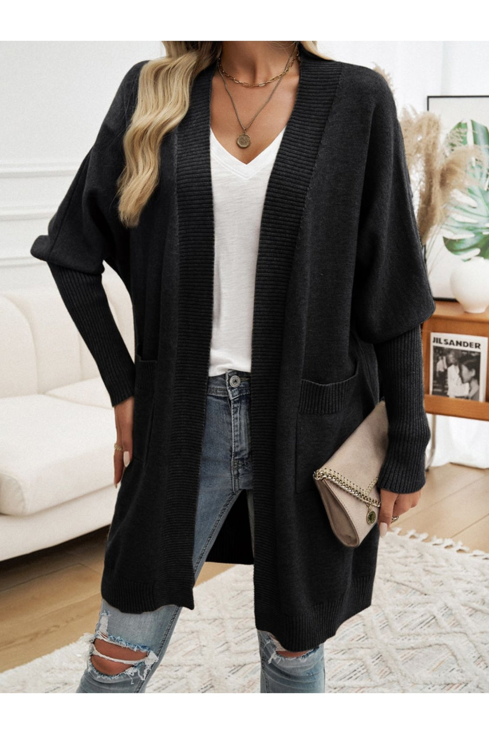 Devine Open Front Long Sleeve Cardigan