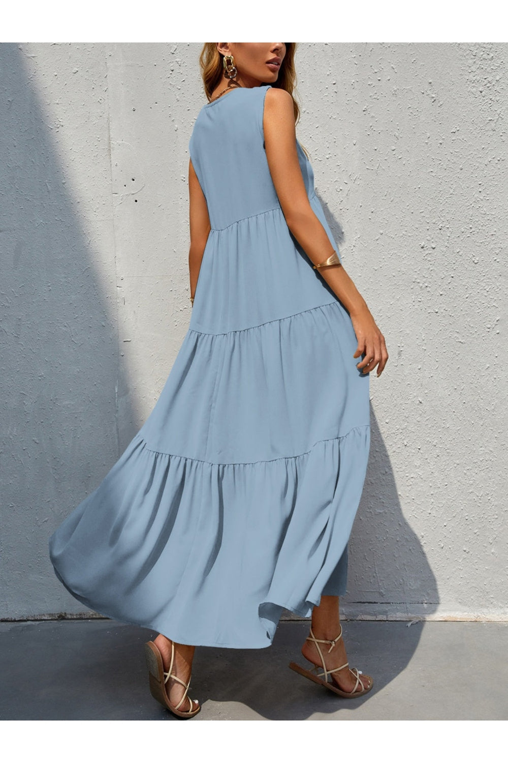 Tiered V-Neck Sleeveless Dress