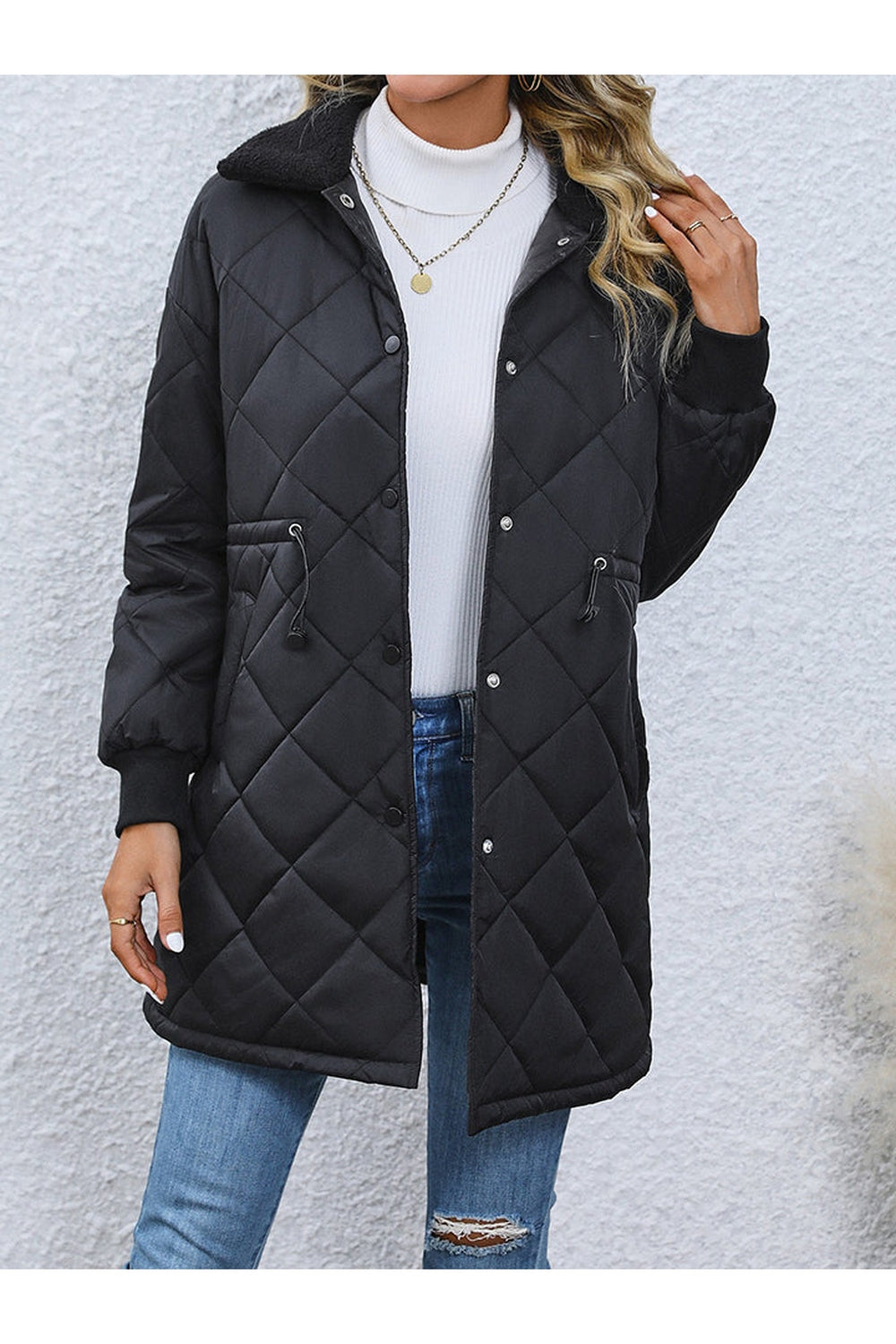 Drawstring Waist Longline Winter Coat