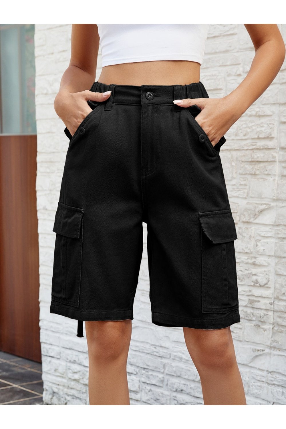 High Waist Denim Shorts with Pockets