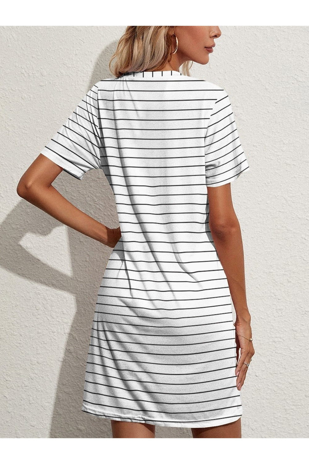 Pocketed Striped Round Neck Short Sleeve Dress