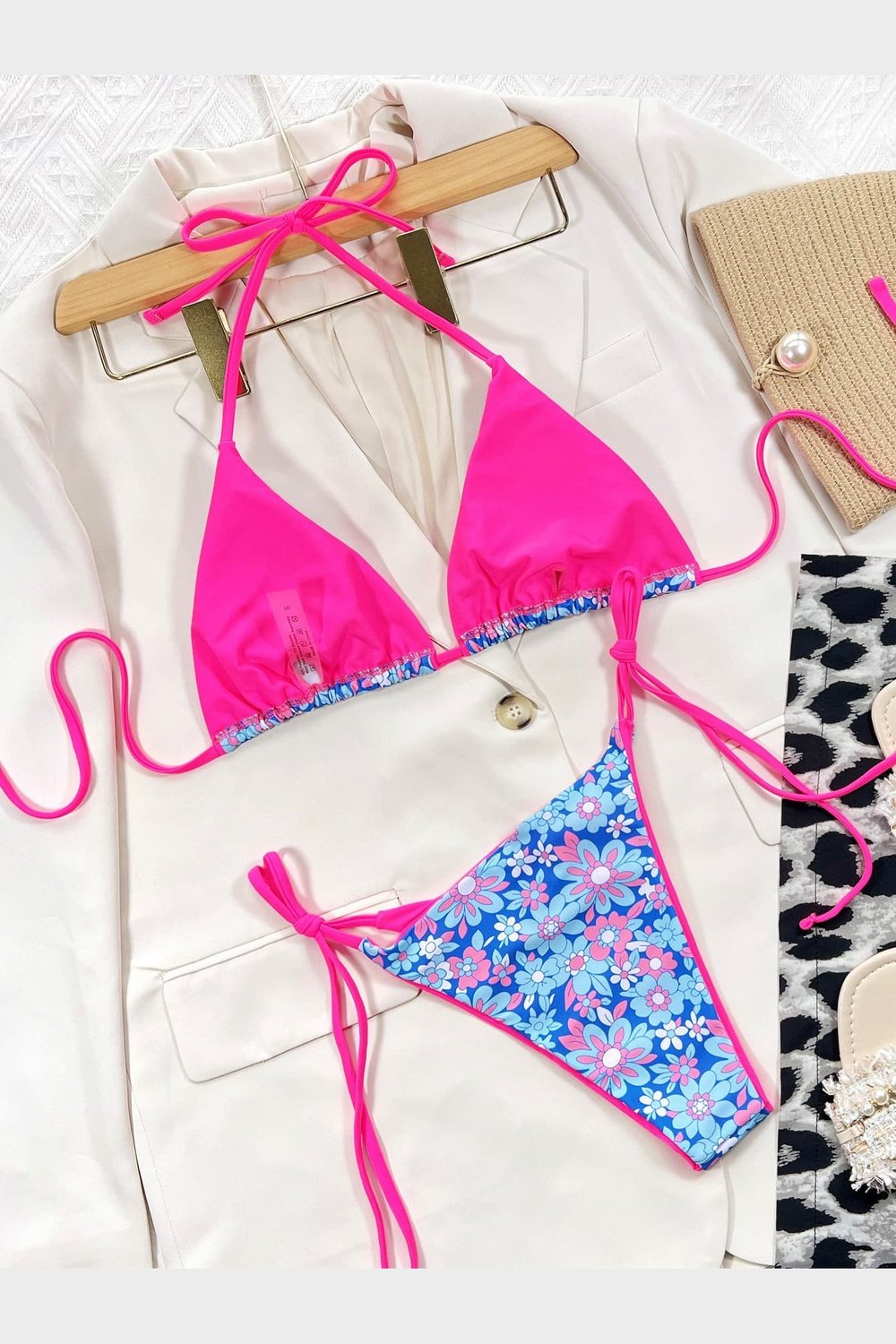 Floral Halter Neck Tie Side Bikini Set