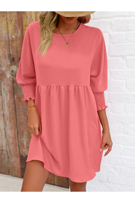 Round Neck Lantern Sleeve Mini Dress